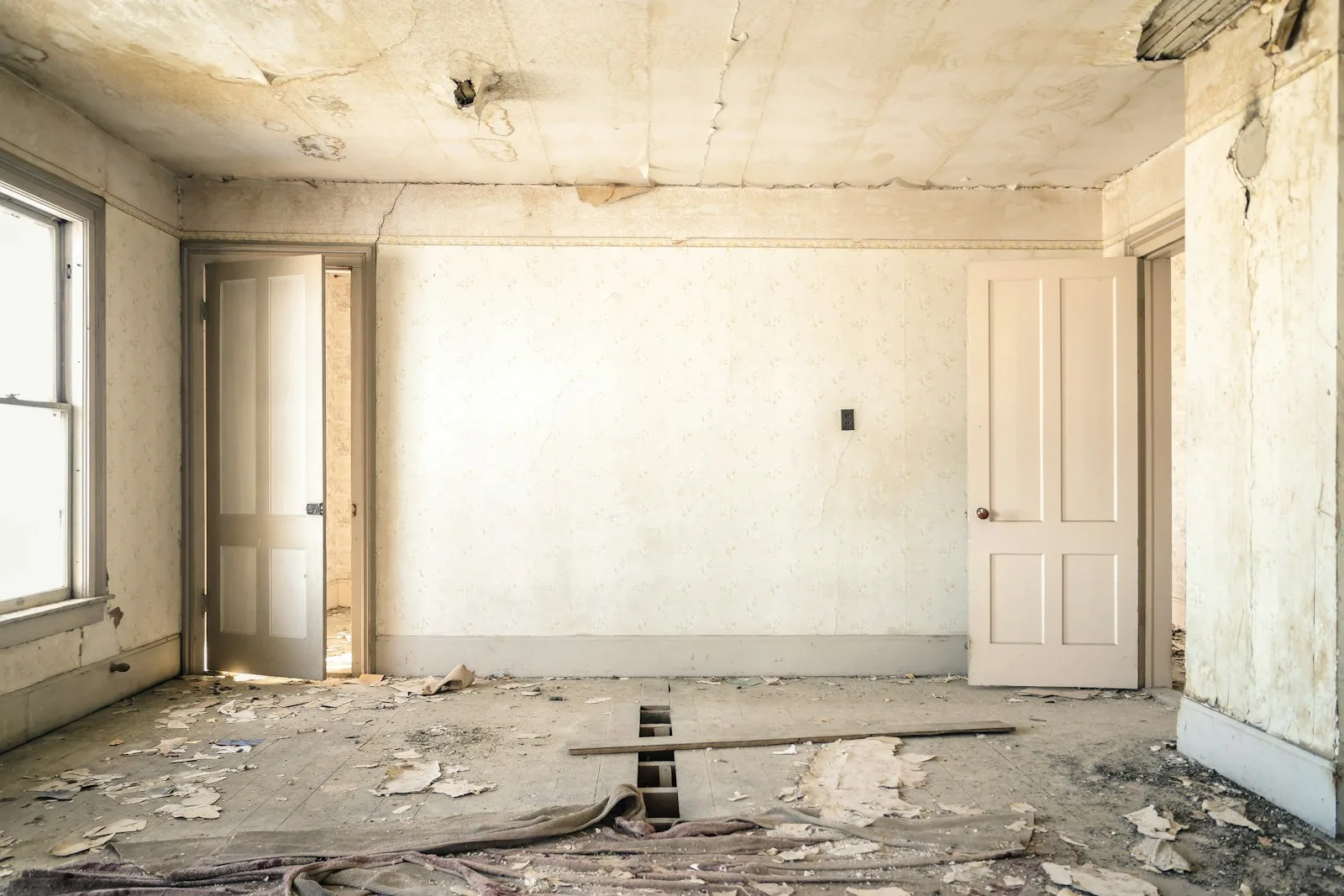 A renovation stripped back to the structure — at this point a deep renovation and a rebuild are often closer in cost than owners expect